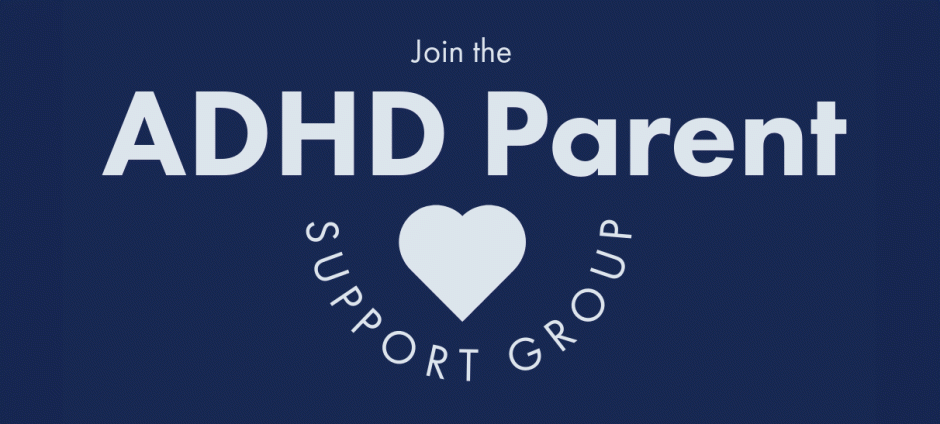 Blue banner with heart and the texts " Join the ADHD Parent Support Group"