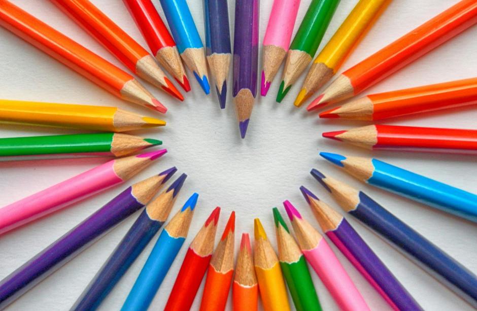 Set of coloring pencils forming heart